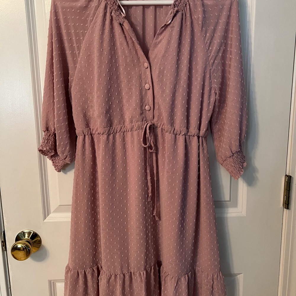NEW Urban Romantics lined gauze dress, Swiss dot, dusty pink, juniors Large